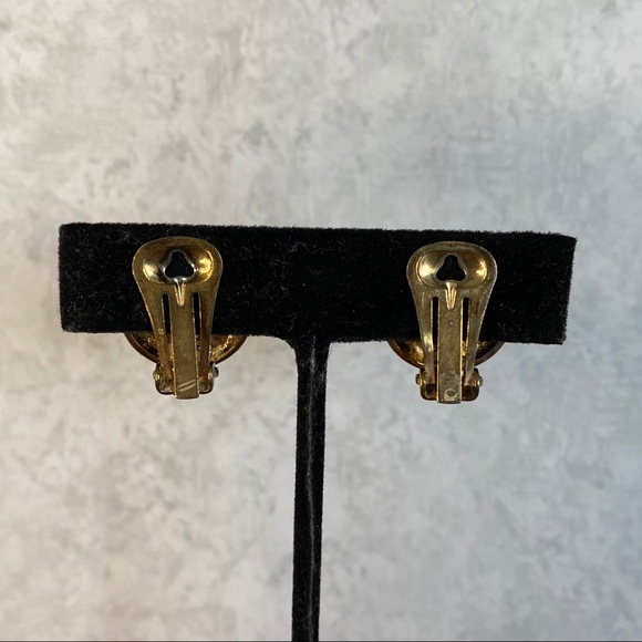 Faux Pearl & Black Enamel & Crystal Clip Earrings - Picture 3 of 6